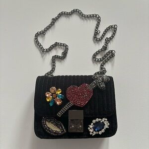 NWOT Vintage Unique Black Jewelled Crossbody Purse